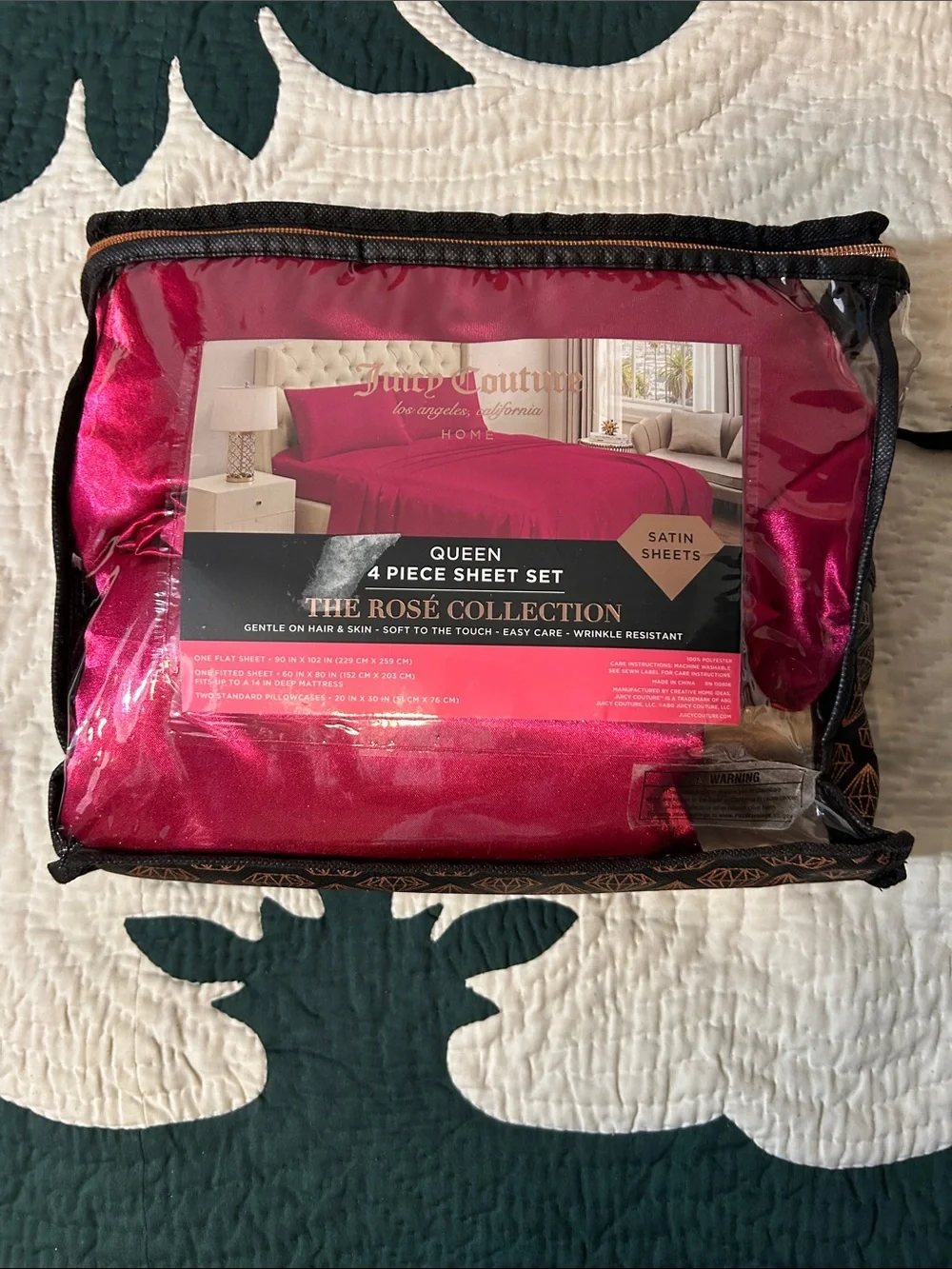New Juicy Couture Queen Size Sheets 4pcs set  (Hot Pink )